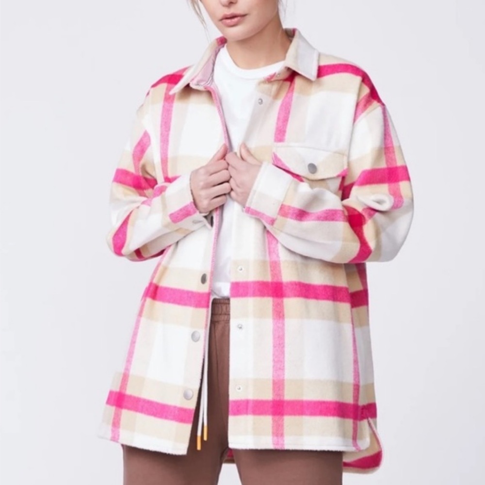 Monrow Pink and Cream Plaid Jacket